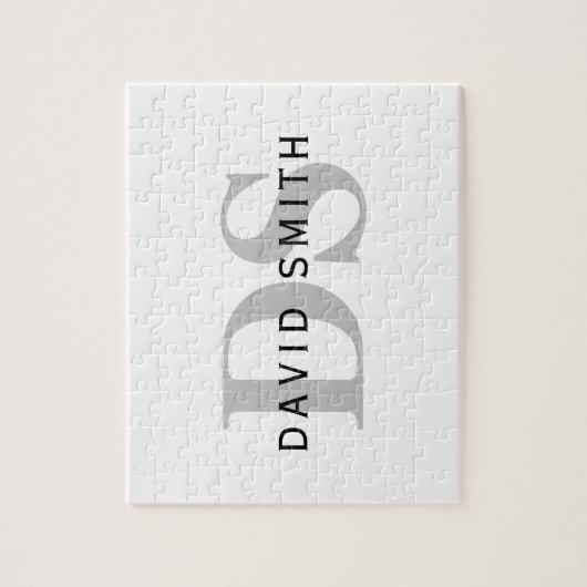Moderner Name und Monogramm | Weiß Schwarz & Grau Puzzle (Vertikal)