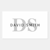 Moderner Name und Monogramm | Weiß Schwarz & Grau Rechteckiger Aufkleber (Vorderseite)