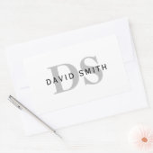 Moderner Name und Monogramm | Weiß Schwarz & Grau Rechteckiger Aufkleber (Umschlag)