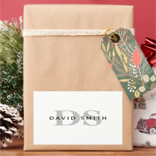 Moderner Name und Monogramm   Weiß Schwarz & Grau Rechteckiger Aufkleber