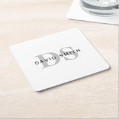 Moderner Name und Monogramm | Weiß Schwarz & Grau Rechteckiger Pappuntersetzer (angewinkelt)