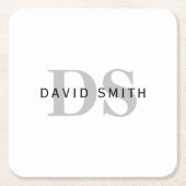 Moderner Name und Monogramm | Weiß Schwarz & Grau Rechteckiger Pappuntersetzer (Vorderseite)