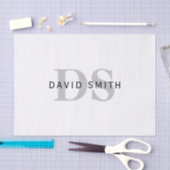 Moderner Name und Monogramm | Weiß Schwarz & Grau Seidenpapier (Handwerk)