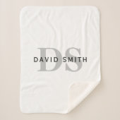 Moderner Name und Monogramm | Weiß Schwarz & Grau Sherpadecke (Vorderseite)