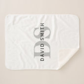Moderner Name und Monogramm | Weiß Schwarz & Grau Sherpadecke (Vorderseite (Horizontal))
