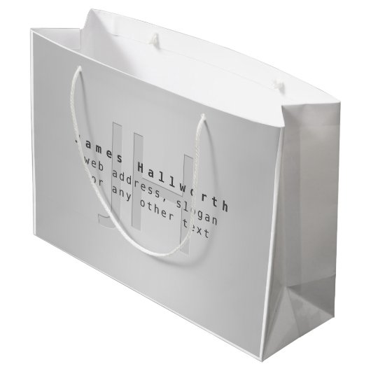 Moderner Name und Slogan | Grau Gradient Große Geschenktüte (Rückseite Schrägansicht)
