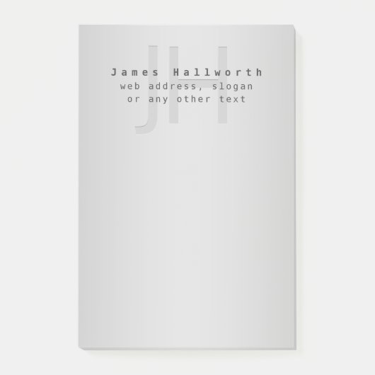 Moderner Name und Slogan | Grau Gradient Post-it Klebezettel (Vorderseite)