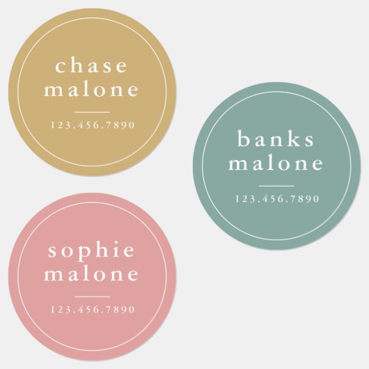 Moderner Name und Telefonnummer wasserdicht Etiketten (Gruppe)