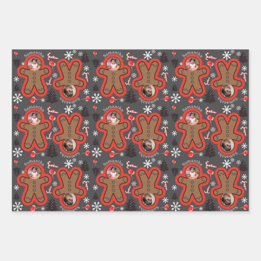 Moderner Name Zwei Foto Weihnachtsgebäck Mann 3 Geschenkpapier Set (Vorderseite)