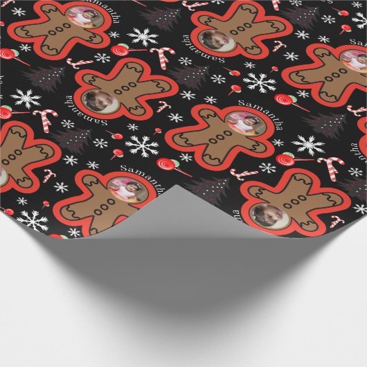 Moderner Name Zwei Foto Weihnachtsmann Geschenkpapier (Ecke)
