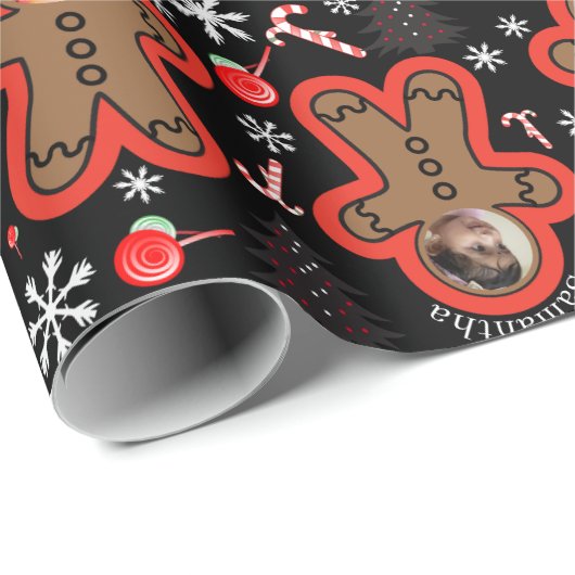 Moderner Name Zwei Foto Weihnachtsmann Geschenkpapier (Rolleneckpunkt)