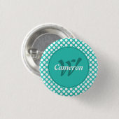 Moderner Namensinitial-Türkis-Weiß-Punkte Button (Vorne & Hinten)