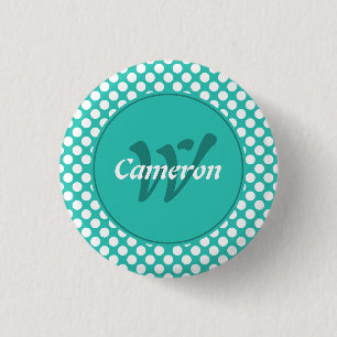 Moderner Namensinitial-Türkis-Weiß-Punkte Button