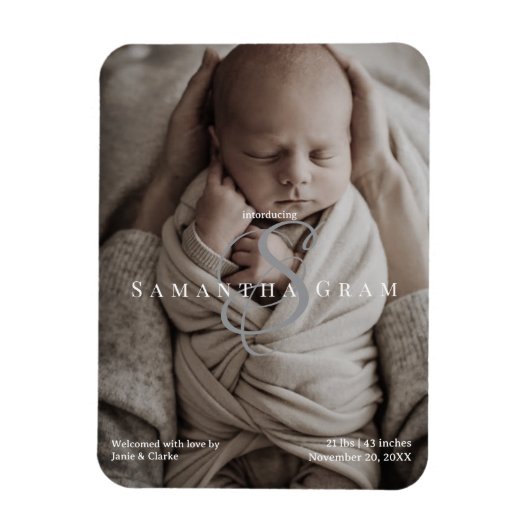 Moderner Namensmonogramm Neugeborenen-Foto Magnet (Vertikal)
