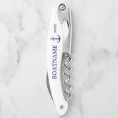 Moderner Nautical Anchor Blau-Weiß-Individuelle Na Kellnermesser (Rückseite)