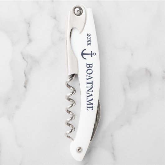 Moderner Nautical Anchor Navy Blue White Individue Kellnermesser (Vorderseite)