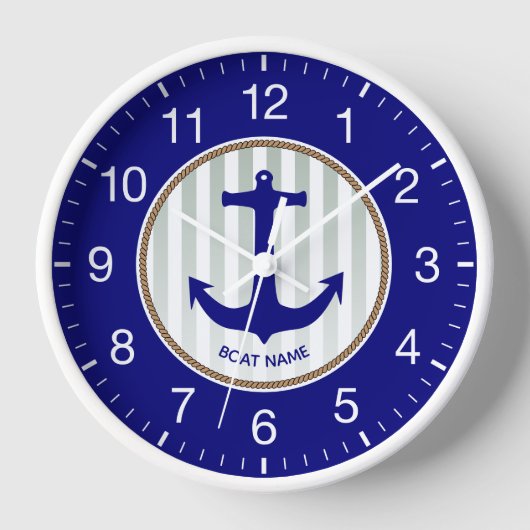 Moderner Nautical Navy Blue Anchor Uhr (Vorderseite)