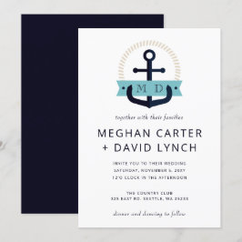 Moderner Navy Anchor Nautical Monogram Wedding Inv Einladung