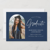 Moderner Navy Arch Foto Abschluss Ankündigung (Vorderseite)