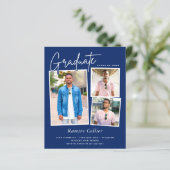 Moderner Navy Blue 3 Foto Abschluss Einladung (Stehend Vorderseite)