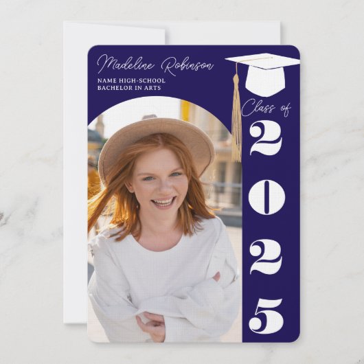 Moderner Navy Blue 4 Fotos Abschluss Einladung (Vorderseite)