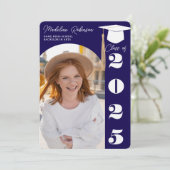 Moderner Navy Blue 4 Fotos Abschluss Einladung (Stehend Vorderseite)