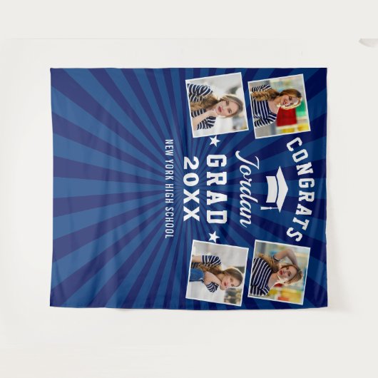 Moderner Navy Blue Abschluss 4 Foto Stand Hintergr Wandteppich (Vorderseite (Horizontal))