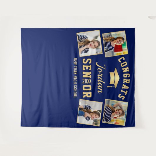 Moderner Navy Blue Abschluss 4 Foto Stand Hintergr Wandteppich (Vorderseite (Horizontal))