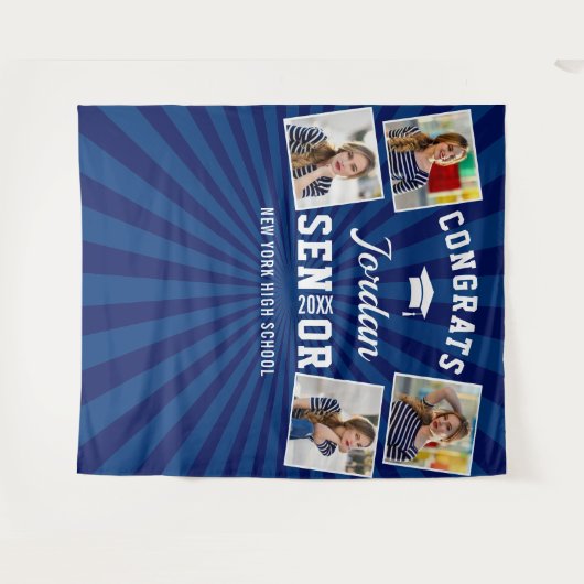 Moderner Navy Blue Abschluss 4 Foto Stand Hintergr Wandteppich (Vorderseite (Horizontal))