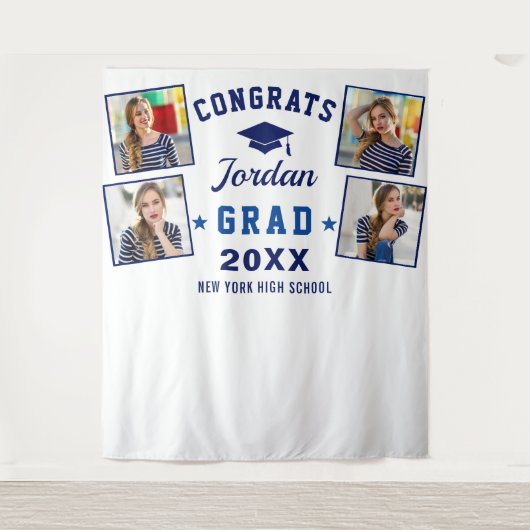 Moderner Navy Blue Abschluss 4 Foto Stand Hintergr Wandteppich (Vorderseite)