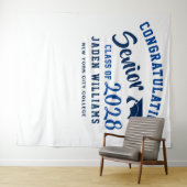 Moderner Navy Blue Abschluss Foto Stand Hintergrun Wandteppich (Beispiel (Horizontal))