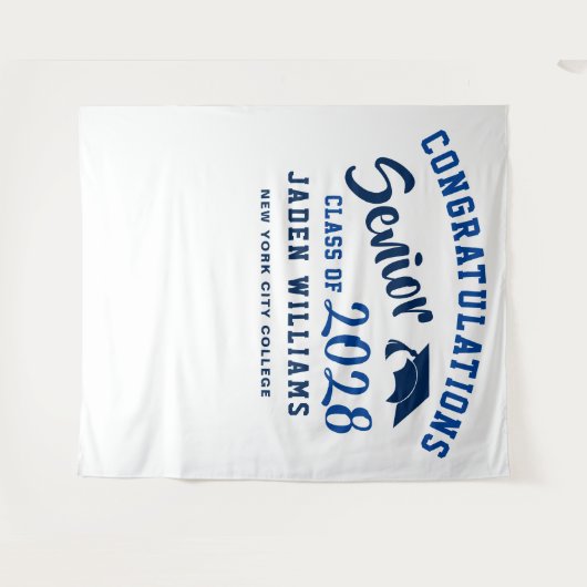 Moderner Navy Blue Abschluss Foto Stand Hintergrun Wandteppich (Vorderseite (Horizontal))