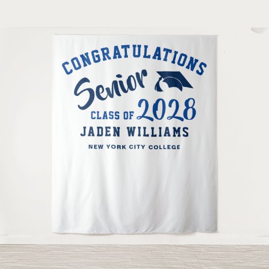 Moderner Navy Blue Abschluss Foto Stand Hintergrun Wandteppich (Vorderseite)