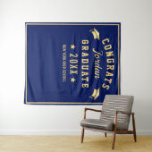 Moderner Navy Blue Abschluss Foto Stand Hintergrun Wandteppich (Beispiel (Horizontal))