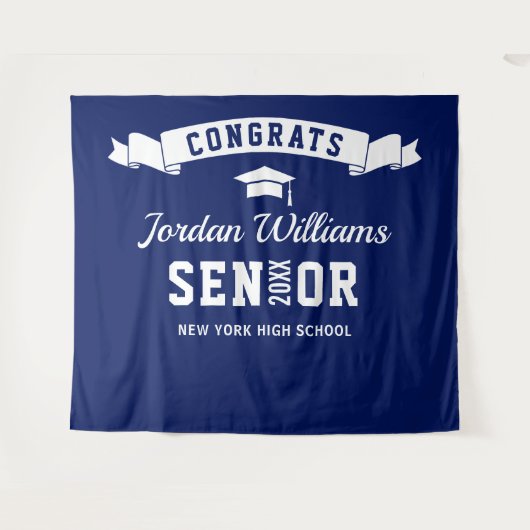 Moderner Navy Blue Abschluss Foto Stand Hintergrun Wandteppich (Vorderseite (Horizontal))