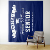 Moderner Navy Blue Abschluss Foto Stand Hintergrun Wandteppich (Beispiel)
