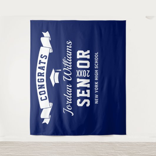 Moderner Navy Blue Abschluss Foto Stand Hintergrun Wandteppich (Vorderseite)