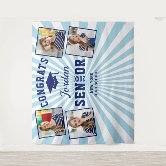 Moderner Navy Blue Abschluss Foto Stand Hintergrun Wandteppich (Vorderseite)