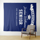 Moderner Navy Blue Abschluss Foto Stand Hintergrun Wandteppich (Beispiel (Horizontal))