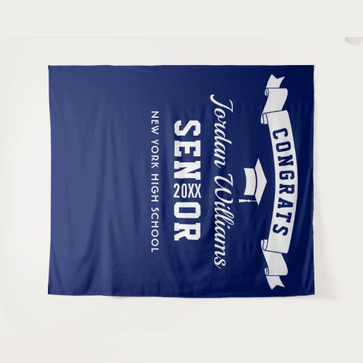 Moderner Navy Blue Abschluss Foto Stand Hintergrun Wandteppich (Vorderseite (Horizontal))