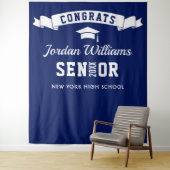 Moderner Navy Blue Abschluss Foto Stand Hintergrun Wandteppich (Beispiel)