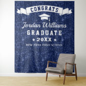 Moderner Navy Blue Abschluss Foto Stand Hintergrun Wandteppich (Beispiel)