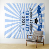 Moderner Navy Blue Abschluss Foto Stand Hintergrun Wandteppich (Beispiel (Horizontal))
