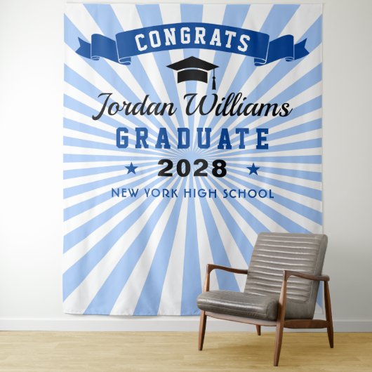 Moderner Navy Blue Abschluss Foto Stand Hintergrun Wandteppich (Beispiel)