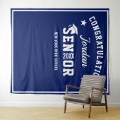 Moderner Navy Blue Abschluss Foto Stand Hintergrun Wandteppich (Beispiel (Horizontal))