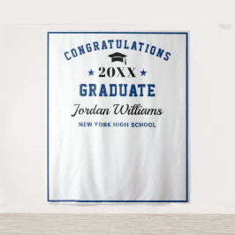 Moderner Navy Blue Abschluss Foto Stand Hintergrun Wandteppich