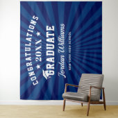 Moderner Navy Blue Abschluss Foto Stand Hintergrun Wandteppich (Beispiel)