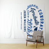 Moderner Navy Blue Abschluss Foto Stand Hintergrun Wandteppich (Beispiel (Horizontal))