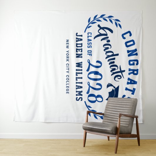 Moderner Navy Blue Abschluss Foto Stand Hintergrun Wandteppich (Beispiel (Horizontal))