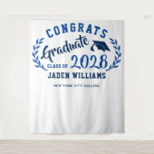 Moderner Navy Blue Abschluss Foto Stand Hintergrun Wandteppich (Vorderseite)